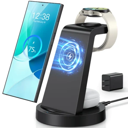 Wireless Charger Compatible with Samsung: ETEPETI 3 in 1 Fast Charging Station for Galaxy, iWatch Charger for Galaxy Watch 6/5/4, Galaxy Buds 2/Pro/+